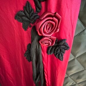 Lolita Lempicka 90s Vintage Red Dress with Black Floral Appliqué